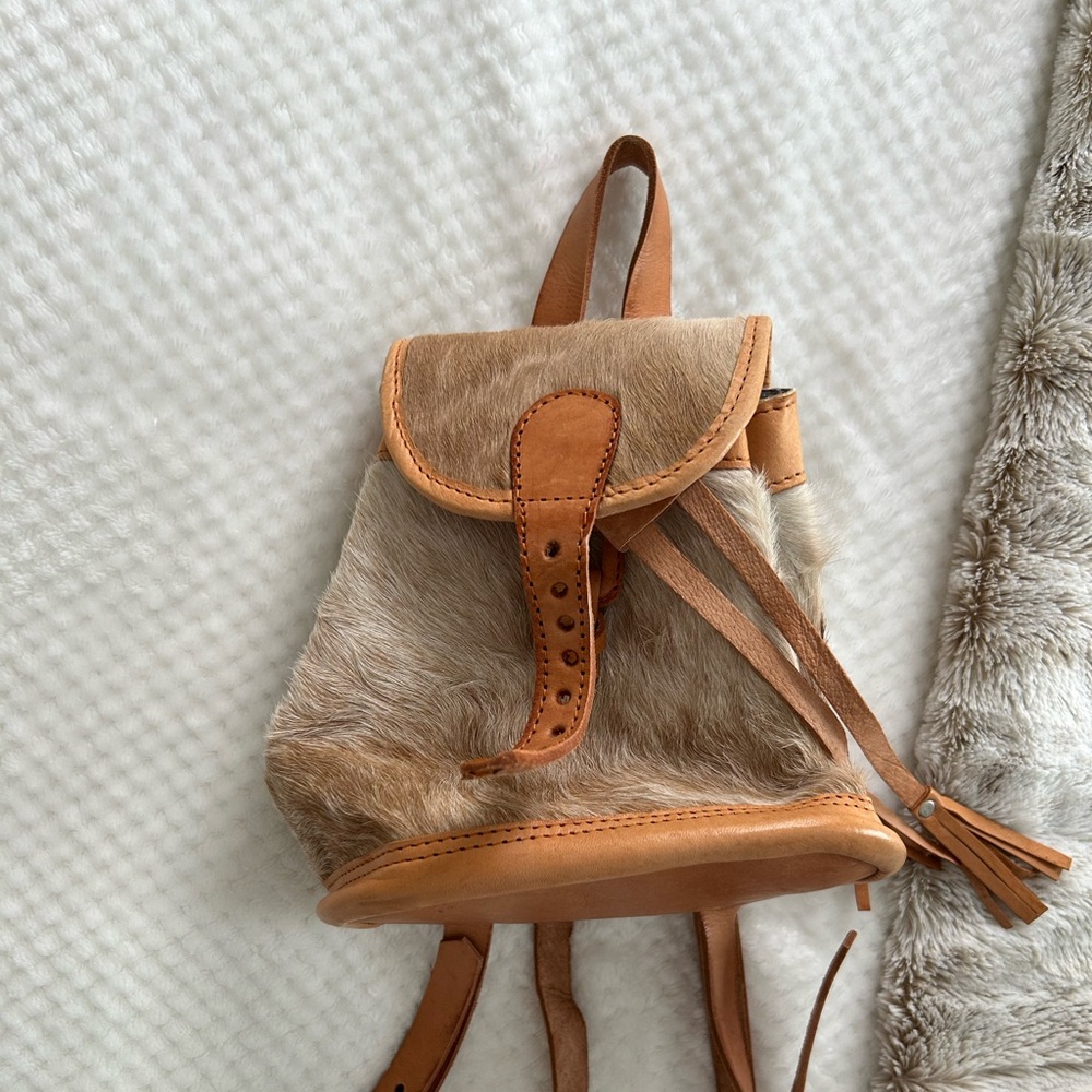 Tan Genuine Leather Cowhide Women's Mini Backpack